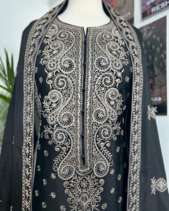  Black Suit (pure chinon fabric ) with dupatta pure silk pant fully stitched  